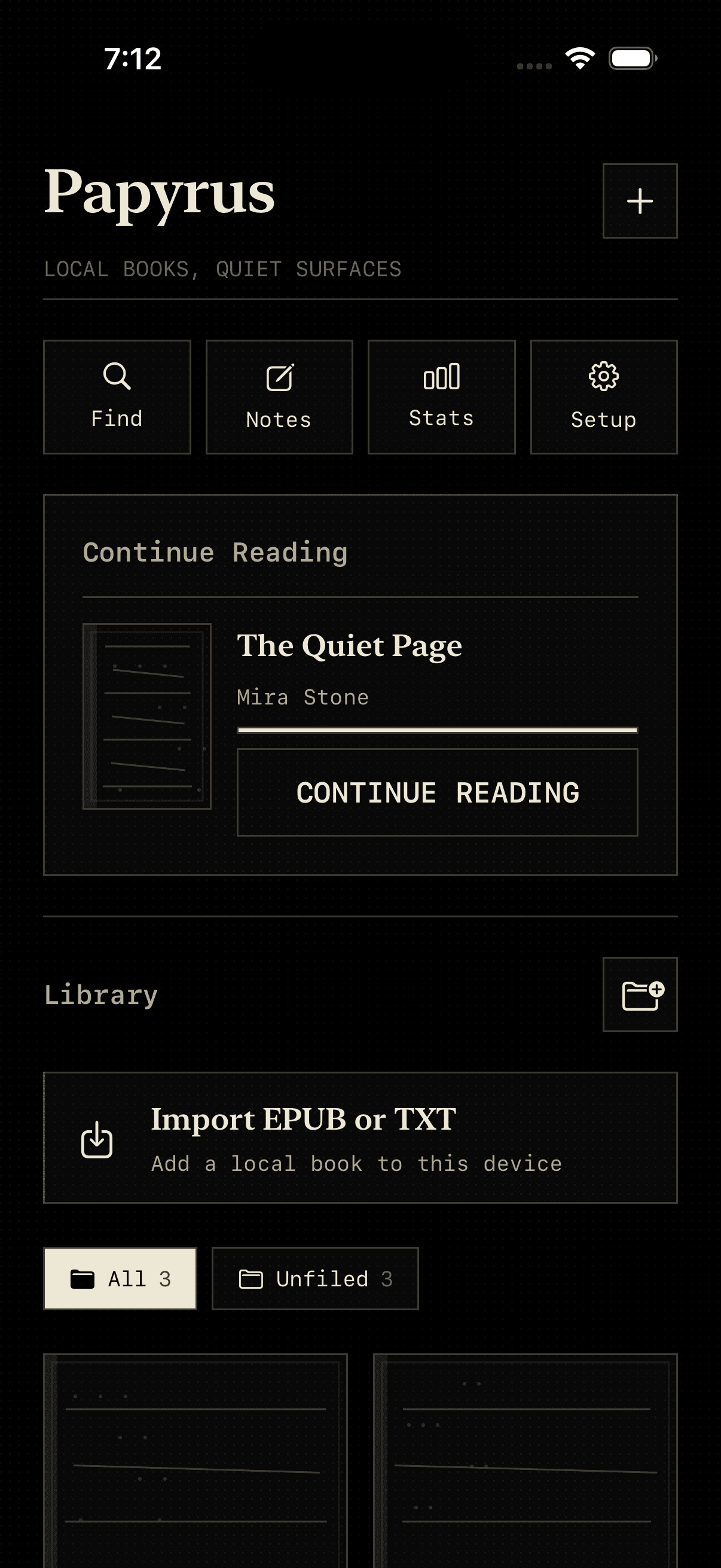 Papyrus local library screen